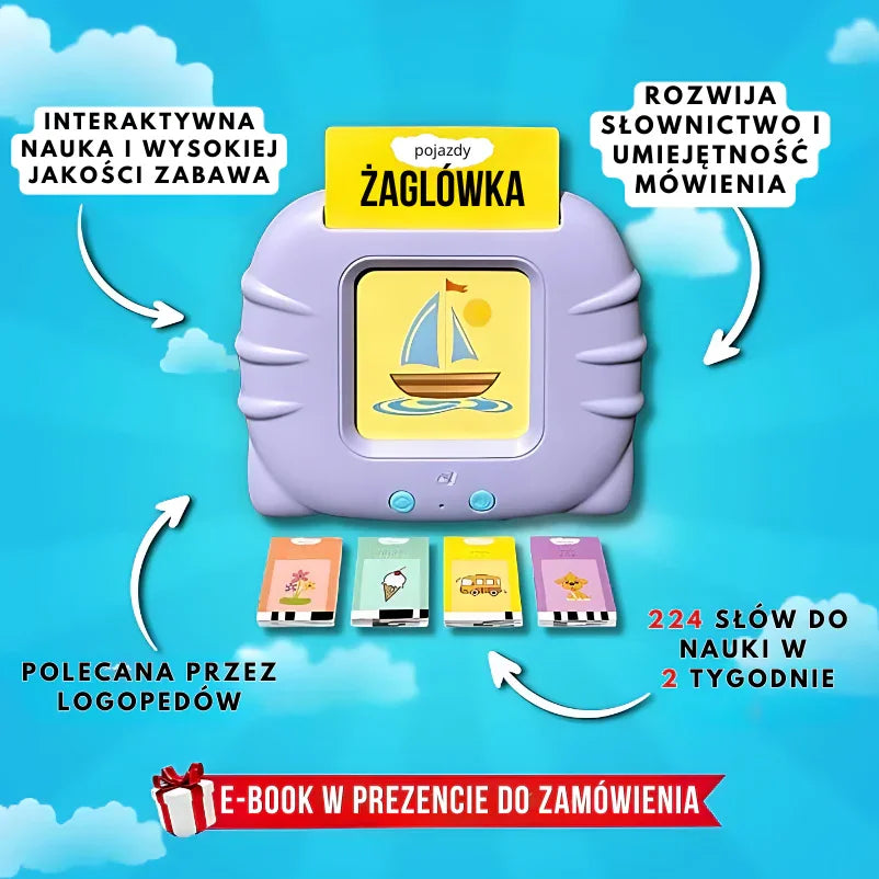 Interaktywny zestaw do nauki mowy dla dzieci, karta z żaglówką, kolorowe karty edukacyjne.