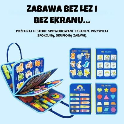 Montessoriańska książka sensoryczna dla dzieci, nauka zwierząt, kolorów i kształtów.